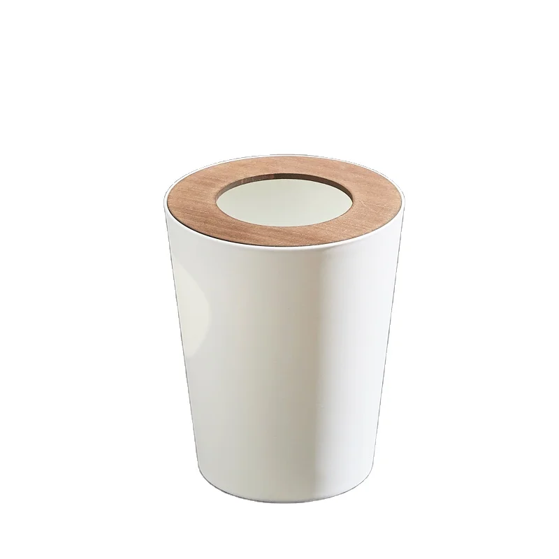 

Garbage Can Trash Container For Office/Mini Round Waste Bin Plastic Hotel Dustbin With Wood Lid