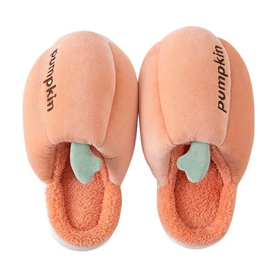 

New autumn winter 2021 plush pumpkin home warm non-slip comfortable men's and women's tide net red slippers, As picture