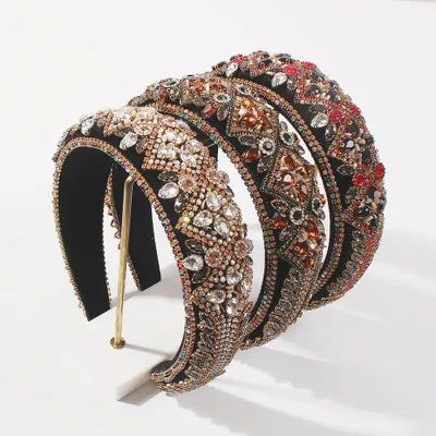 

Baroque Luxury Full Crystal Sponge Headband Vintage Multicolor Gemstone Wide Hairbands for Women