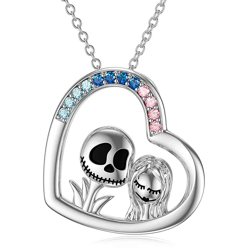 

New fashion women fantasy skull lovers heart necklace 2022
