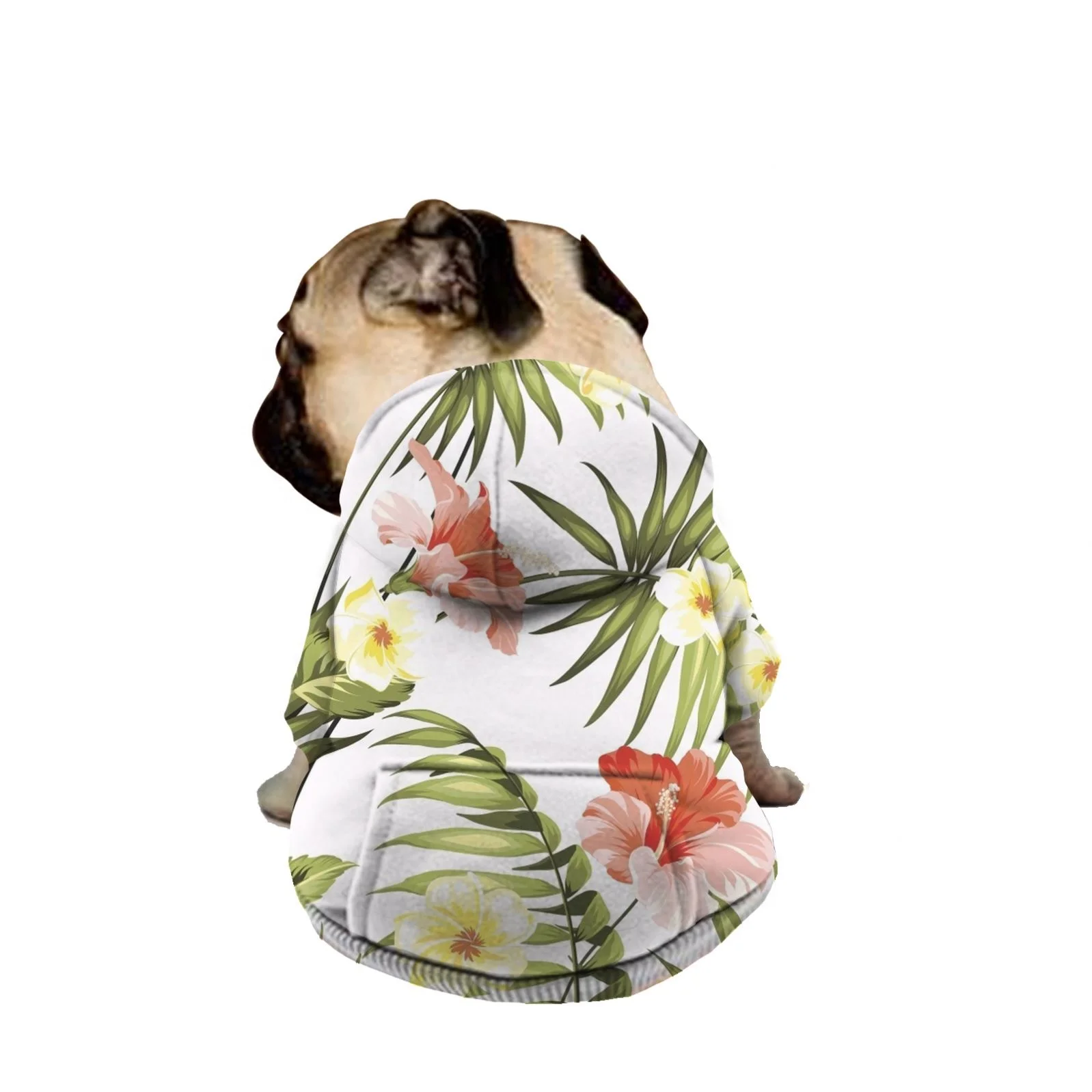 

Products For Pet Hawaii Palm Leaves & Hibiscus Pattern Soft Big Dog Hoodies With Pocket Protect Fur Skin Large Sweaters, Customized color