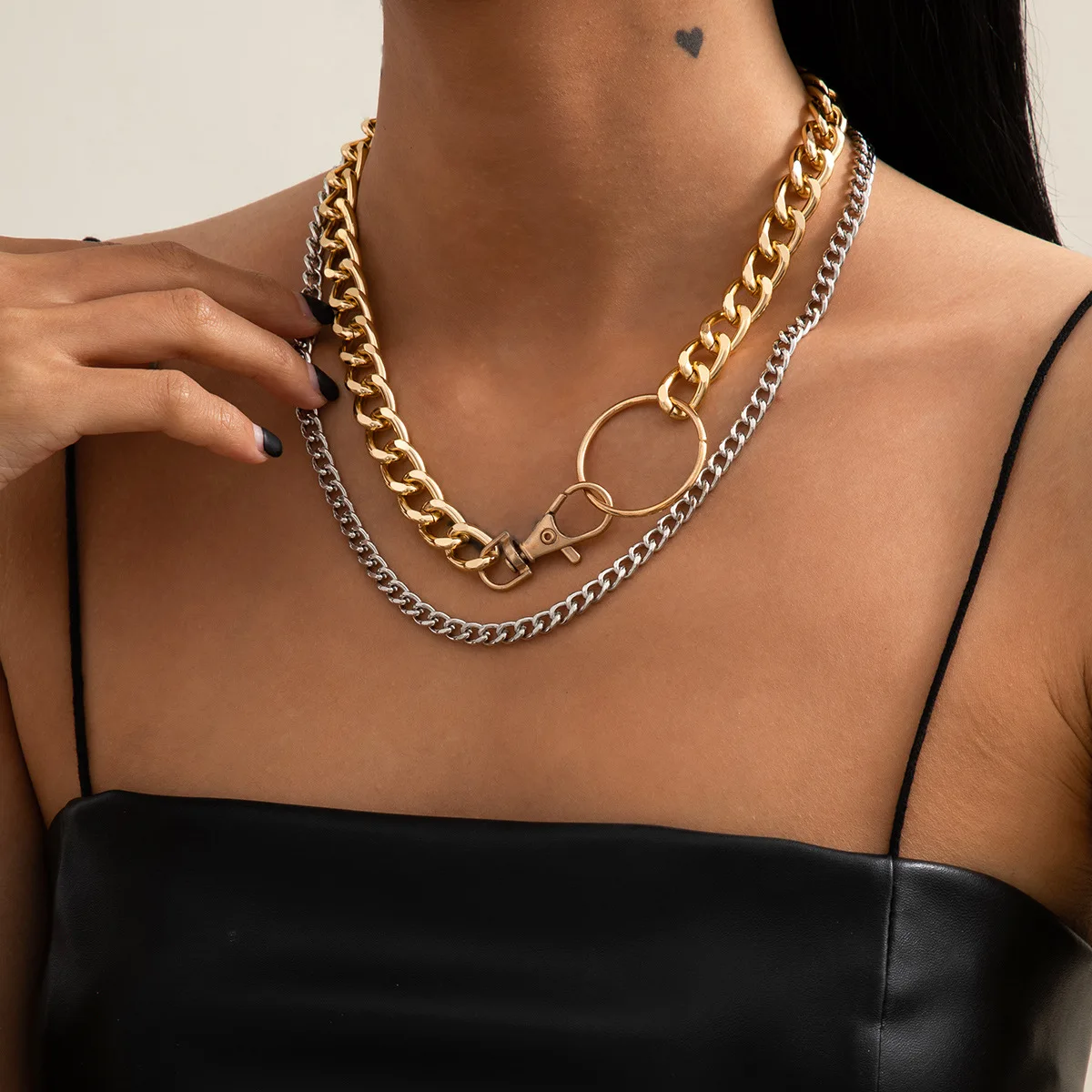 

NK-967 Punk Hip Hop Miami Curb Cuban Choker Gold Necklace Collar for Women Statement Pendant Necklace Jewelry Gifts, As show picture