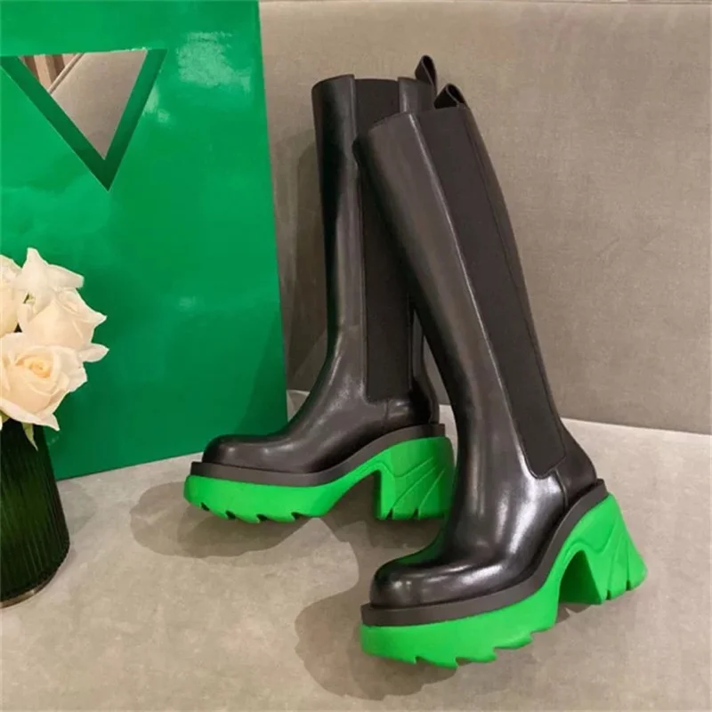 

Leather Thigh-high Boots for Women fall 2021 Chelsea Chimney Boots with high heels and thick soles