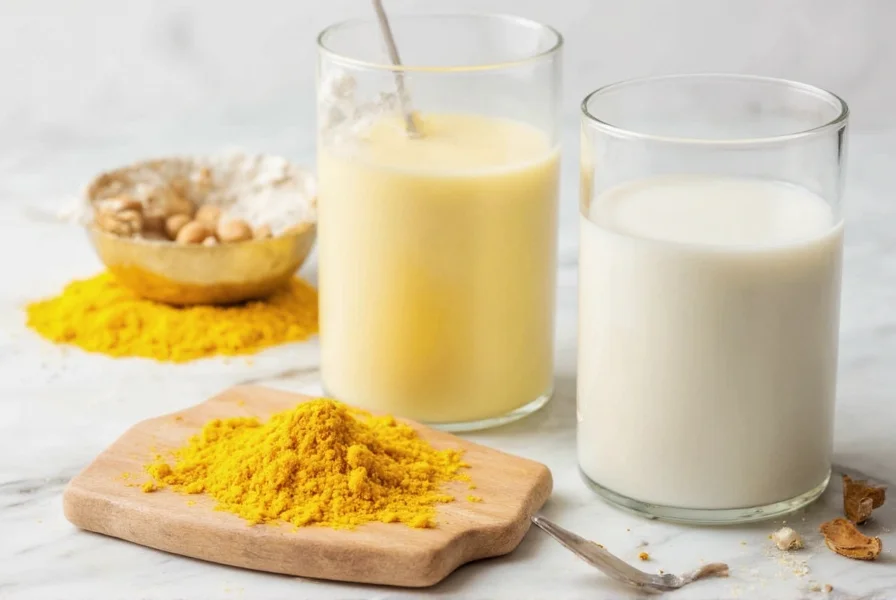 Traditional golden milk preparation with turmeric, milk, and spices