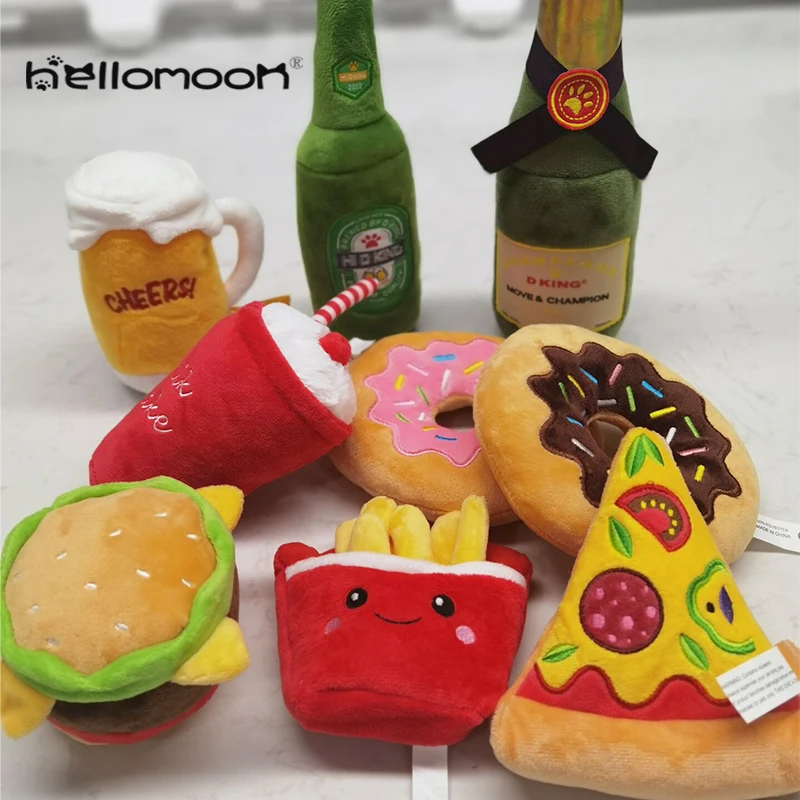 

Pizza Hamburg French Fries Donuts Ice Cream Squeak Pet Chew Plush Dog Toys