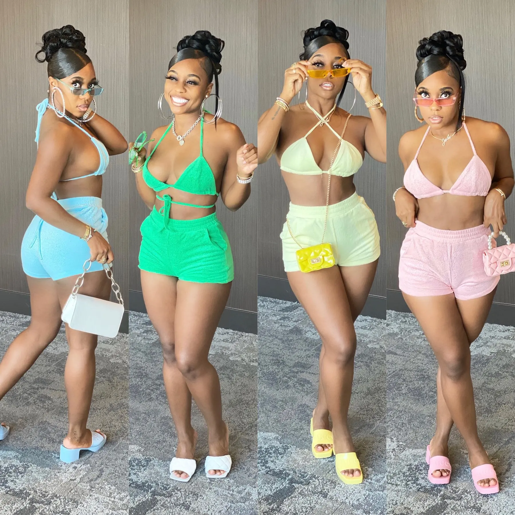 

Amazon Hot 2021 Simple and Fashion Pure Color Halter Bikini Two-Piece Set