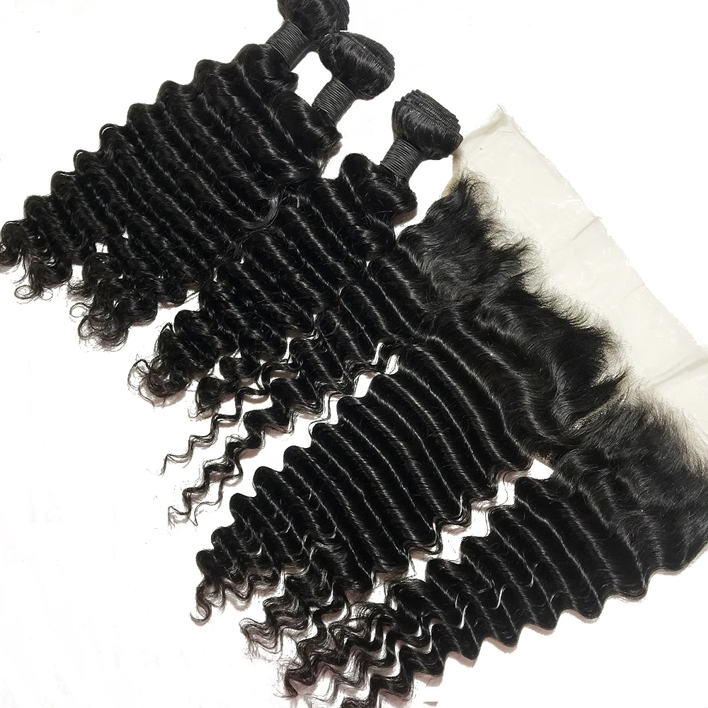 

wholesale deep wave human virgin hair 13x4 transparent lace frontal