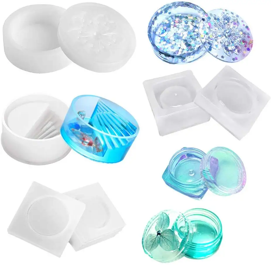 

14 Different Style Round,Square,Cylinder Ashtray Casting Molds Silicone Soap Resin Molds with Making DIY Craft Tools GJMJ036, Transparent white