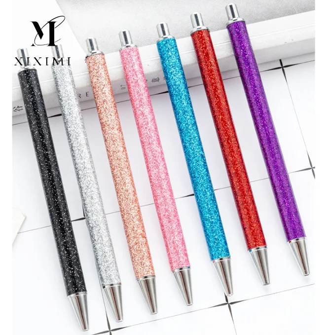 2025 PU Bling Glitter Wrap Ballpoint Resin Epoxy Click Pen Colorful Metal Retractable Pen Bling Gift Ink Pens for Wedding Gift