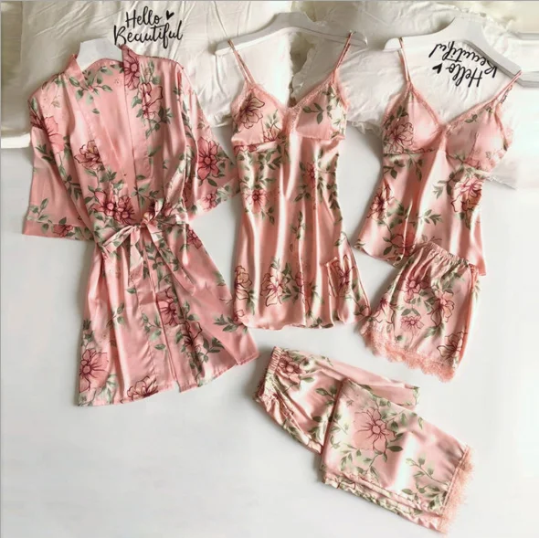 

Ladies silk sling pajamas loose and soft lace two-piece home underwear nightgown satin pajamas women, Pink purple