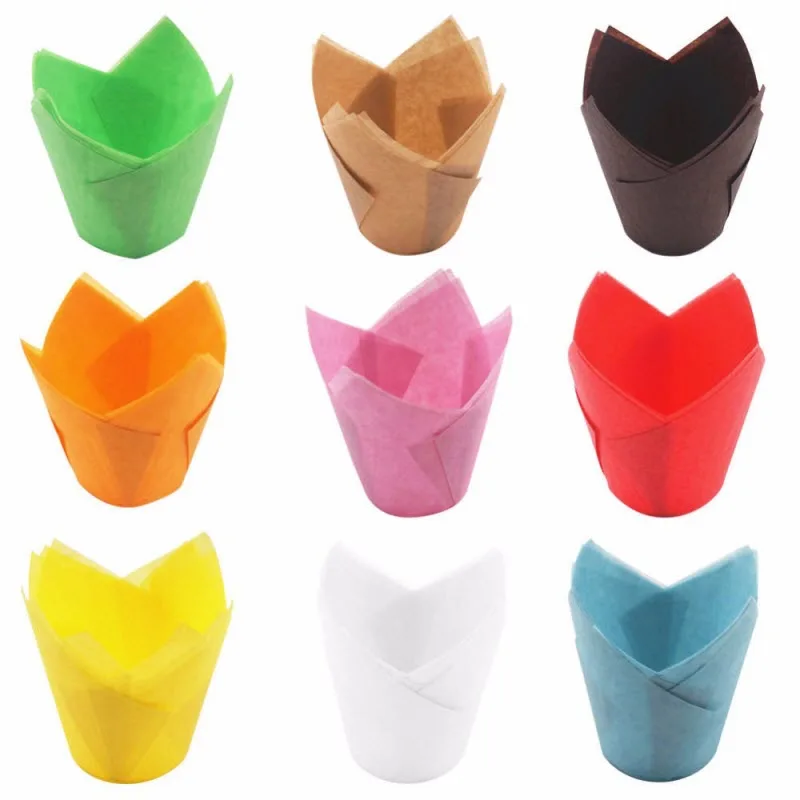

200Pcs Tulip Flower Chocolate Cupcake Wrapper Baking Muffin Paper Liner Mold Disposable Paper Cake Decoration Supplies