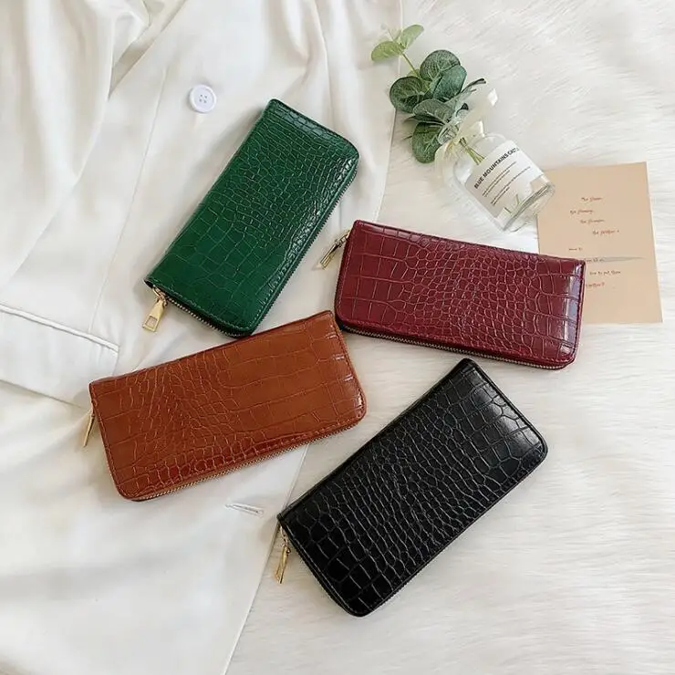 

Wholesale 2022 Hot selling Long style leather wallet crocodile grain clutch purse for ladies, 4 colors