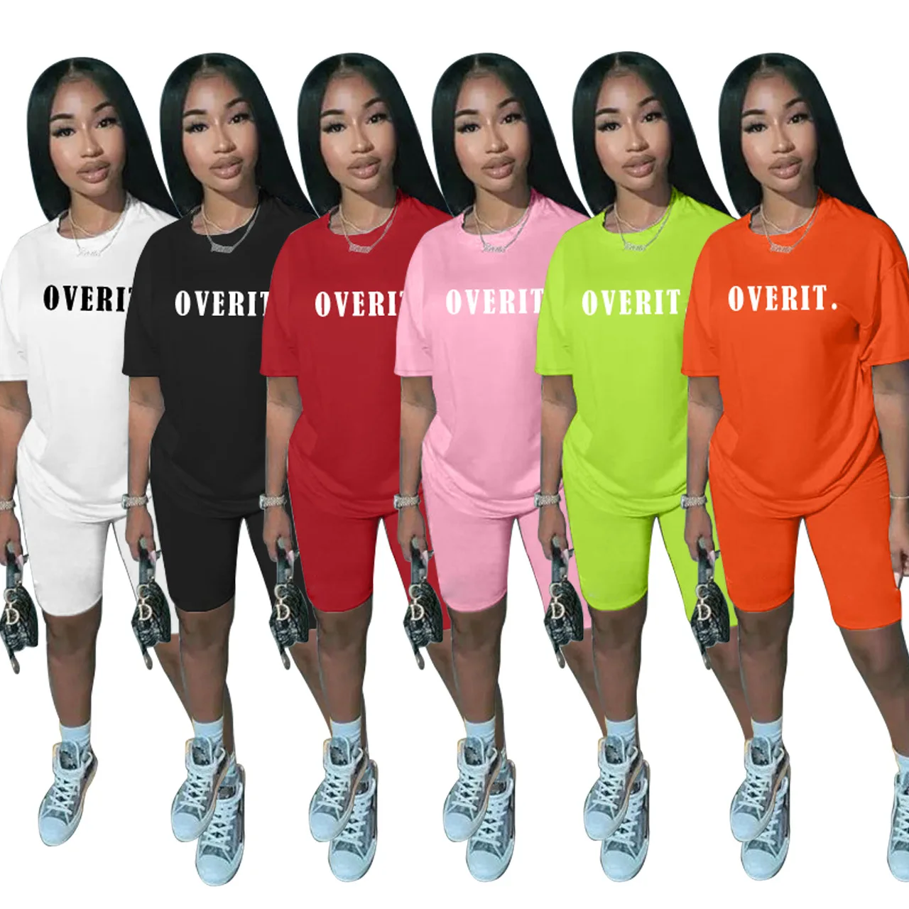 

Summer Letter Offset Printing Solid Color Short Sleeved Shorts Casual Suit