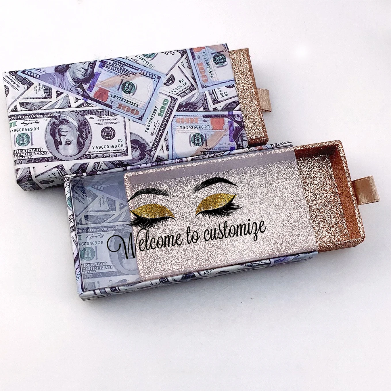 

Jinbang Lashdoll Make your own logo eyelash box holographic slide drawer lashes Box 3D/5D Mink eyelash packaging box, Custom color accepted