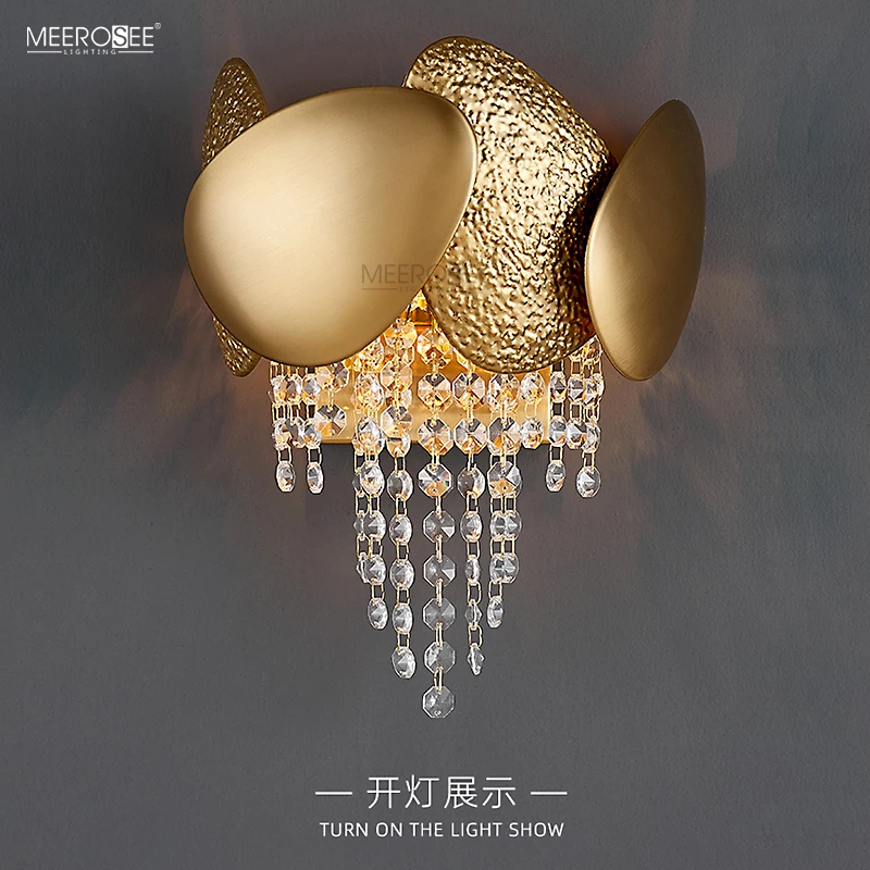 MEEROSEE Modern Wall Lamp Copper Crystal Wall Light Brass Wall Sconces MD92898