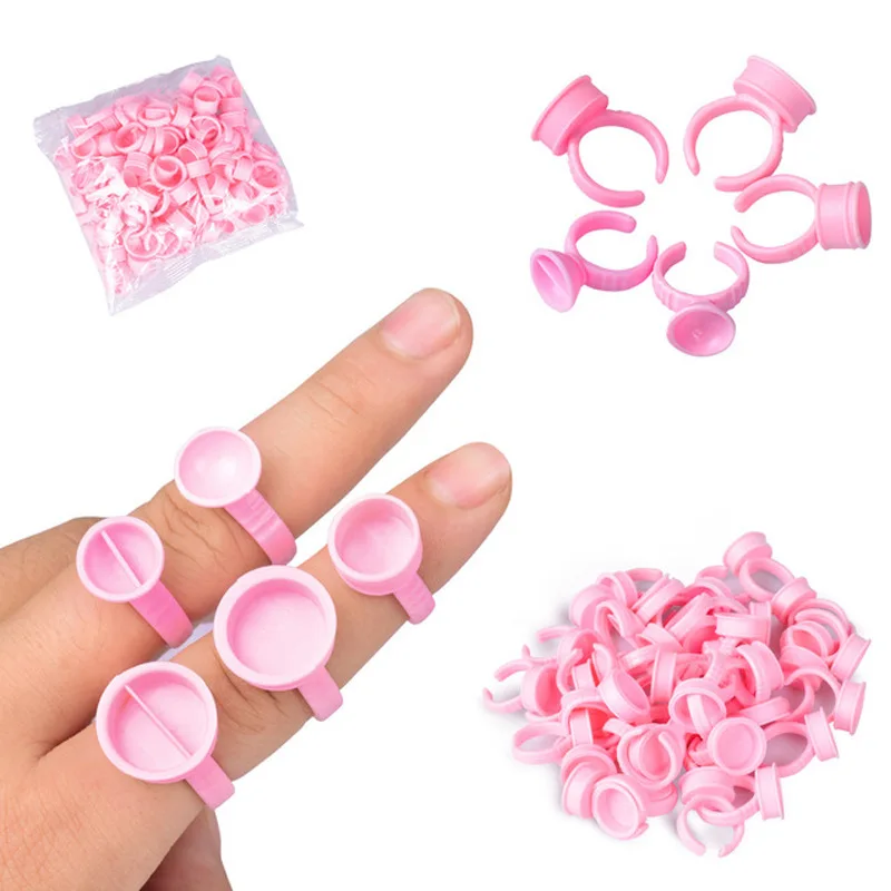 

Wholesale Cheap eyelash extension tools disposable glue holder White pink color Plastic Lash Glue Ring 100pcs/pack