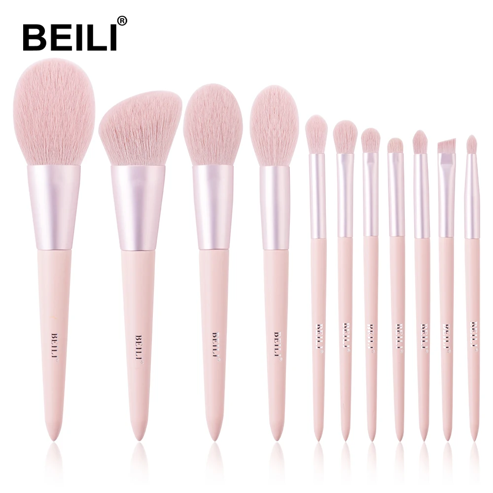 

BEILI Pink silver luxury 11Pieces make up brushes Synthetic vegan Professional makeup brush set private label brochas de maquill