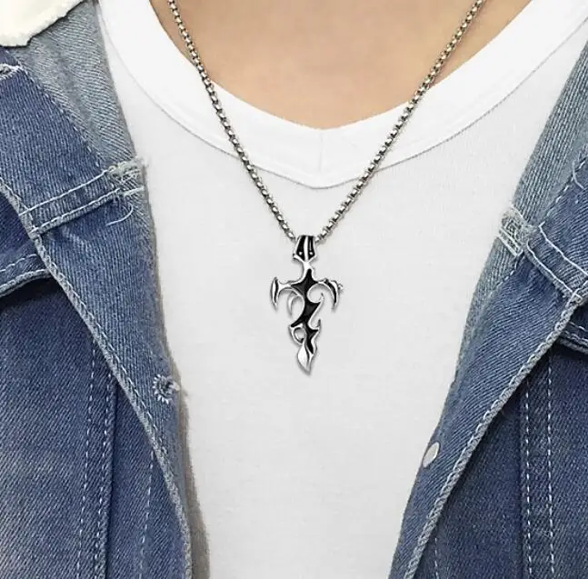 

2022 gothic jewelry black enamel pendant necklace for men surgical stainless steel hip-hop fashion jewelry ideas