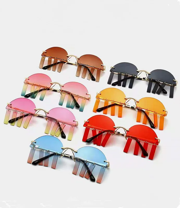 

New personalized sunglasses 2021 rimless semicircle pendant wacky metal UV400 sunglasses, 7colors