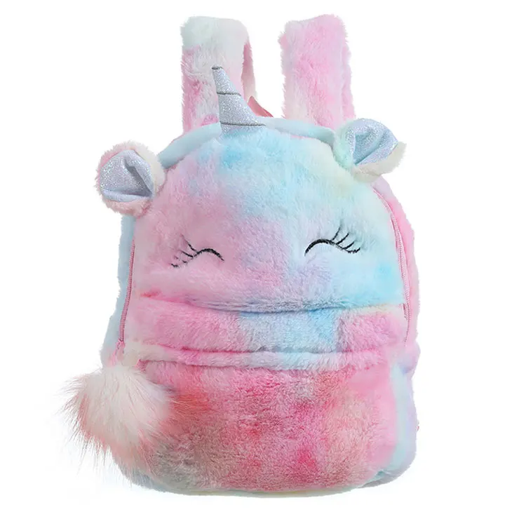 

Winter plush backpack unicorn children cartoon cute schoolbag kindergarten little princess travel leisure backpack, Pink / purple