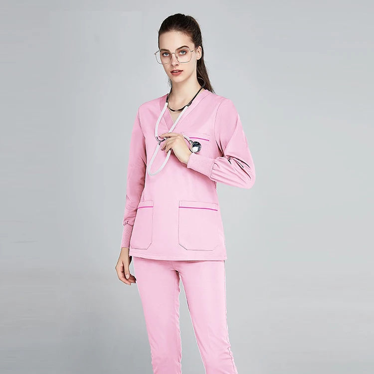 

pink 100%cotton spa uniform doctor nurse scrub suit sets medical hospital uniform