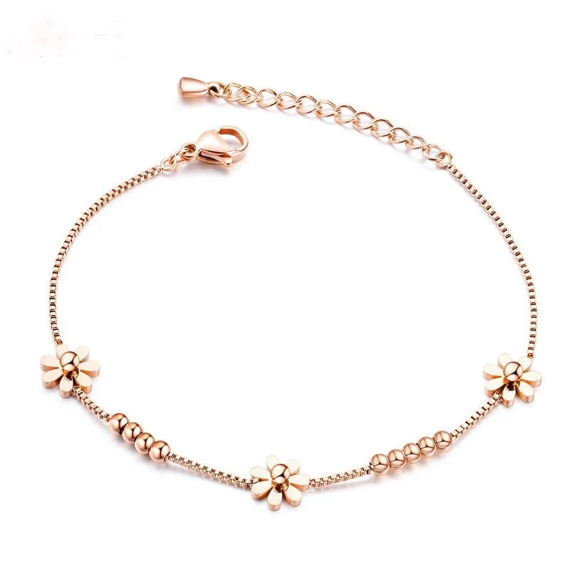 

2021 Sailing Jewelry Women Titanium Steel Rose Daisy Bracelet Stainless Steel Small Daisy Bracelet