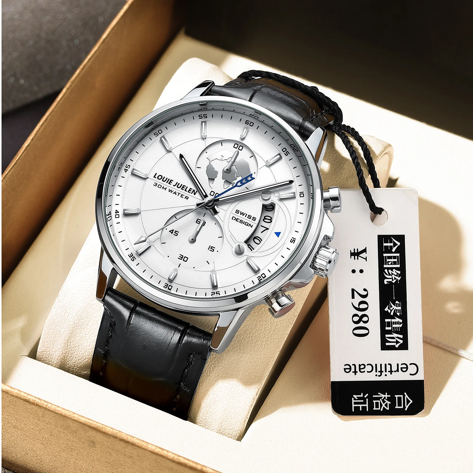 LOUIE JUELEN 576 New Fashion Luxury Hot Shock Resistant Sport Quartz Luminous Waterproof Chronograph Wristwatch Mens Watches
