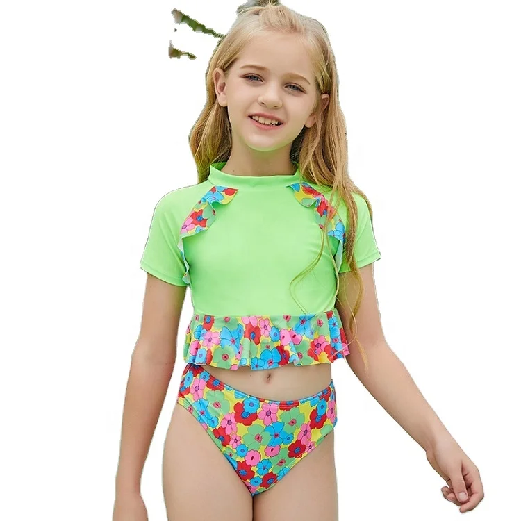 

6-12 Years Old Girl Bikini Toddler Kids Swimwear Beachwear for Child Short-sleeved round neck 2-piece girl's swimwear