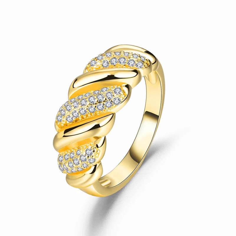 

2021 new personalized croissant ring fashion high quality copper plated 18K zircon ring designed for women, Golden
