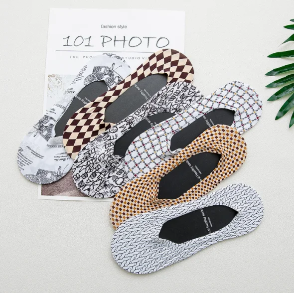

Men's invisible print fashion anti-slip ice silk comfortable boat socks, 9 color
