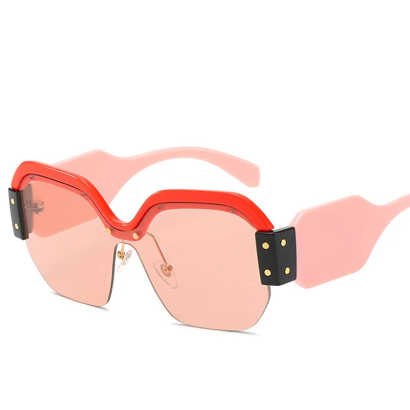 

Wholesale Pink Sunglasses Women Fashion Oversized Semi Frameless Sunglasses