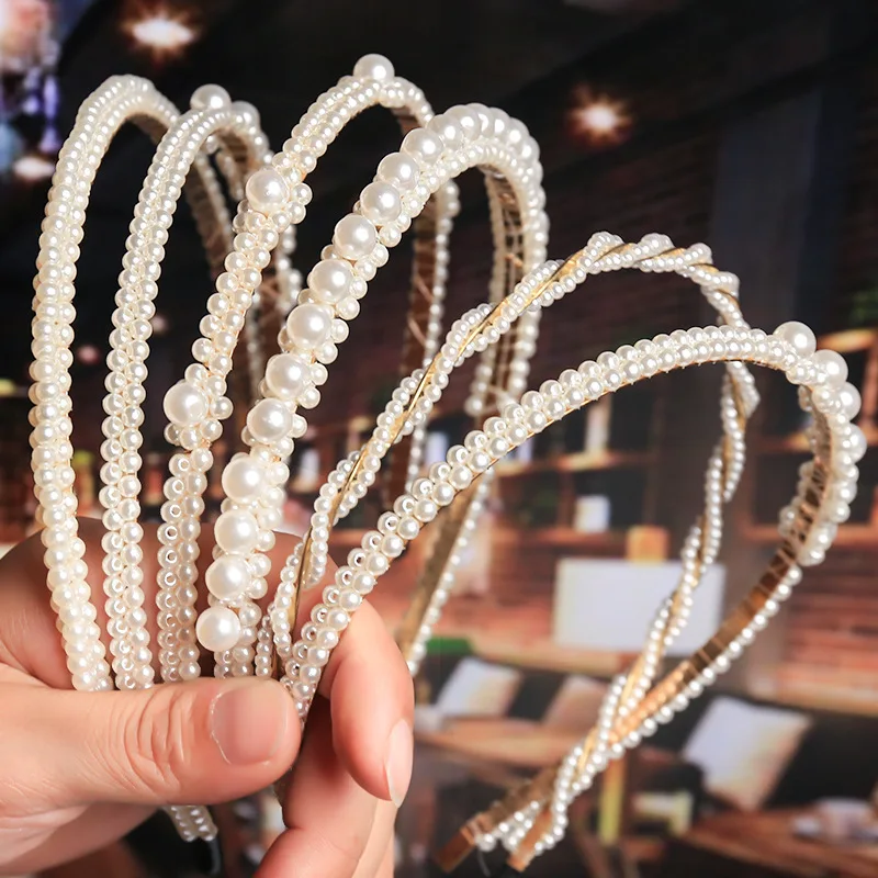 

Bride Hair Accessories Handwoven Pearl Headband Bow Headband Crown Headband
