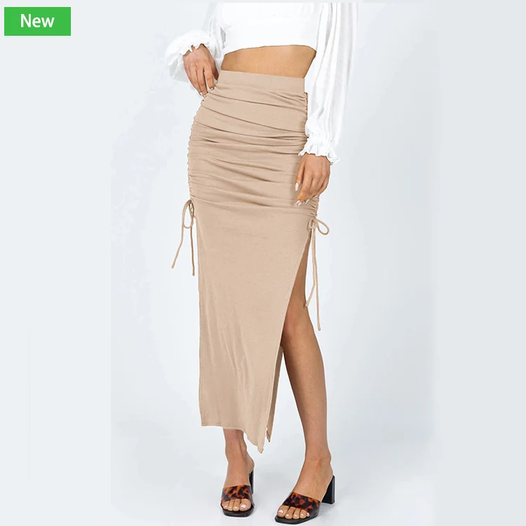 

Free Shipping Ladies Side Split Thigh Midi Solid Pencil Skirt