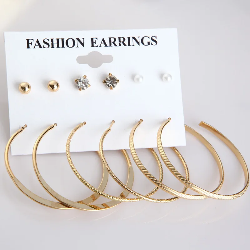 

fashion trendy rhinestone crystal earrings set 6 pair