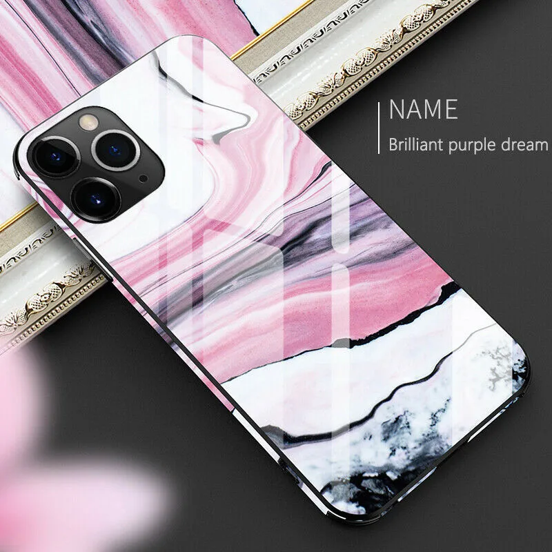 

Luxury Full Protective Phone Case For iphone 11 12 Pro Max X XR XS Max 8 7 6 6s plus Tempered Glass TPU Hard Marble Back Cover, Various