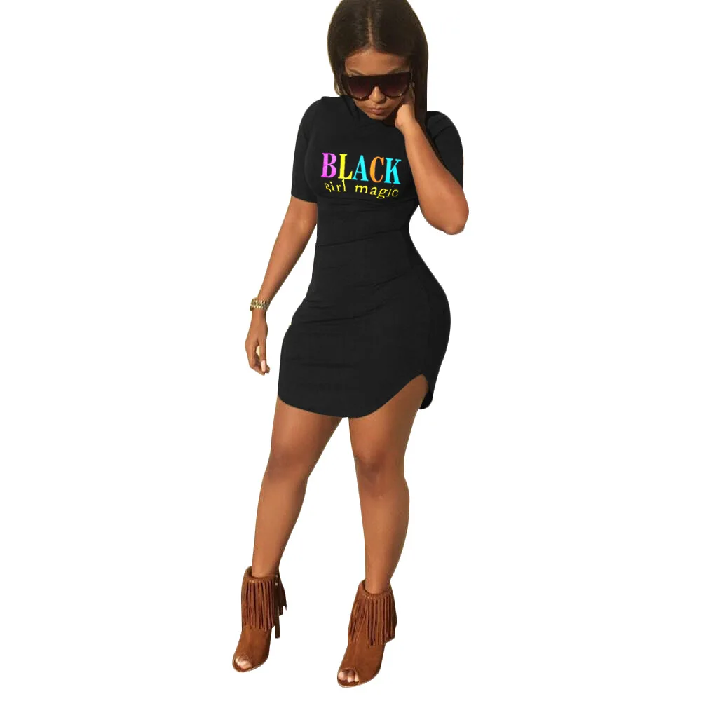 

spring causal dress 2021 black girl magic women dress letter printed t shirt dress, 5 colors