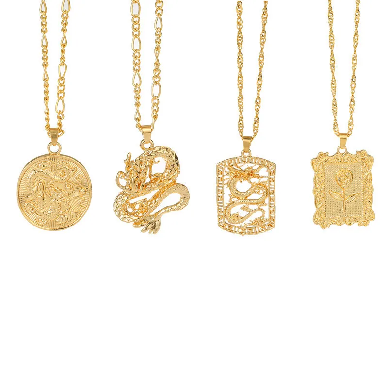 

Trendy Majestic Cubic Zirconia Pendant Chinese Dragon Necklace Copper Gold Plated
