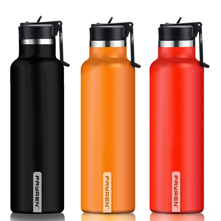 

FAYREN newest design double wall stainless steel 32 oz bpa free kids water bottle with straw, Silver,accept customized