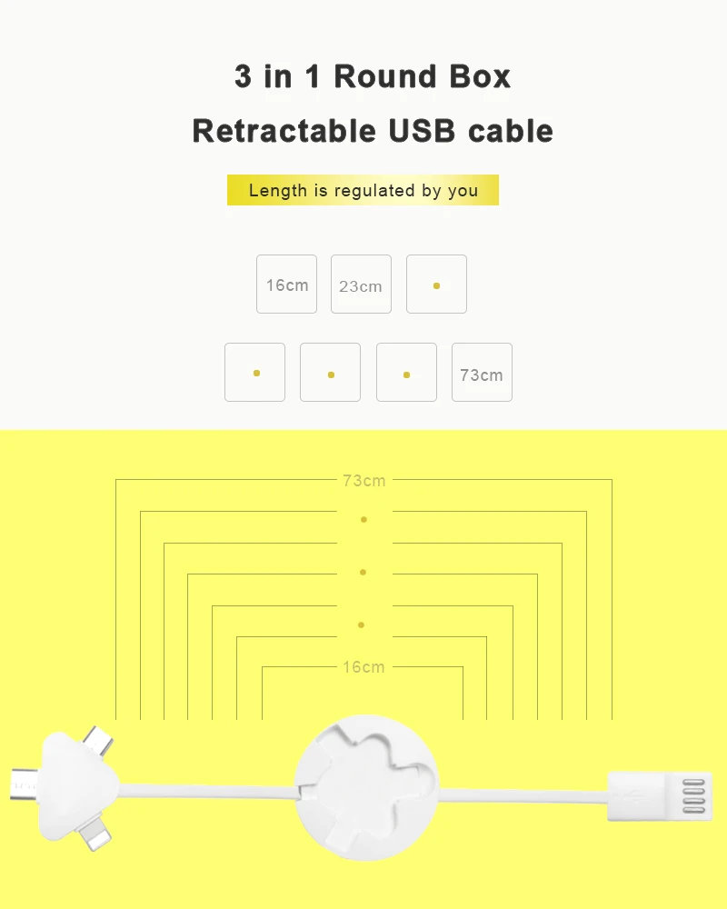 3 in 1 Retractable Round Box USB Cable Portable Multi Charger Cable New idea consumer electronics - ANKUX.COM