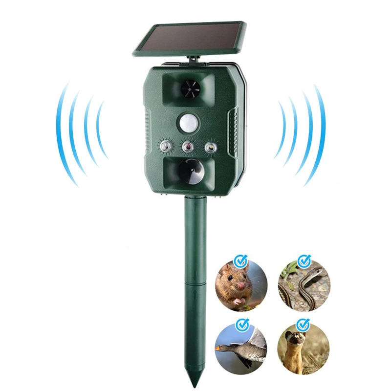 

hot sale rodent drive dog reject ultrasonic insect repeller bird snake repell with Solar PIR Sensor Deterrent for Garden