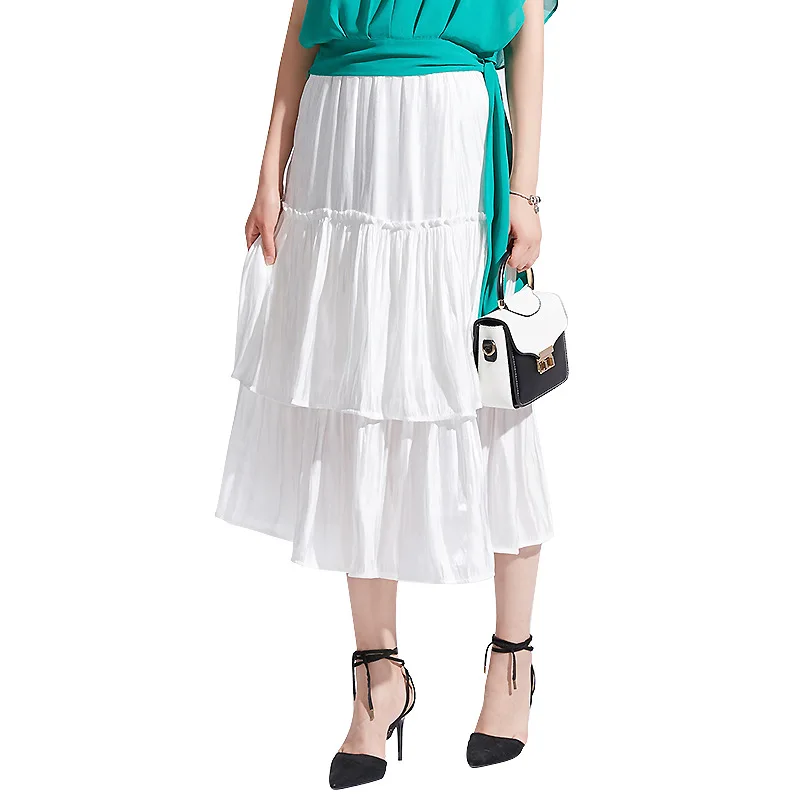 

2020 New Design fashion solid ruffles black white loose ladies women skirt