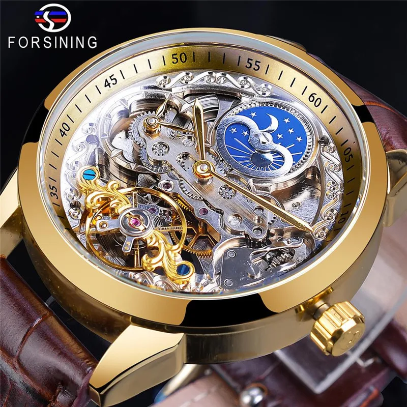 

Forsining High Quality Watch Men Mechanical Automatic Leather Men Luxury Moon Phase Waterproof Wristwatches Relogio Masculino, 3-colors