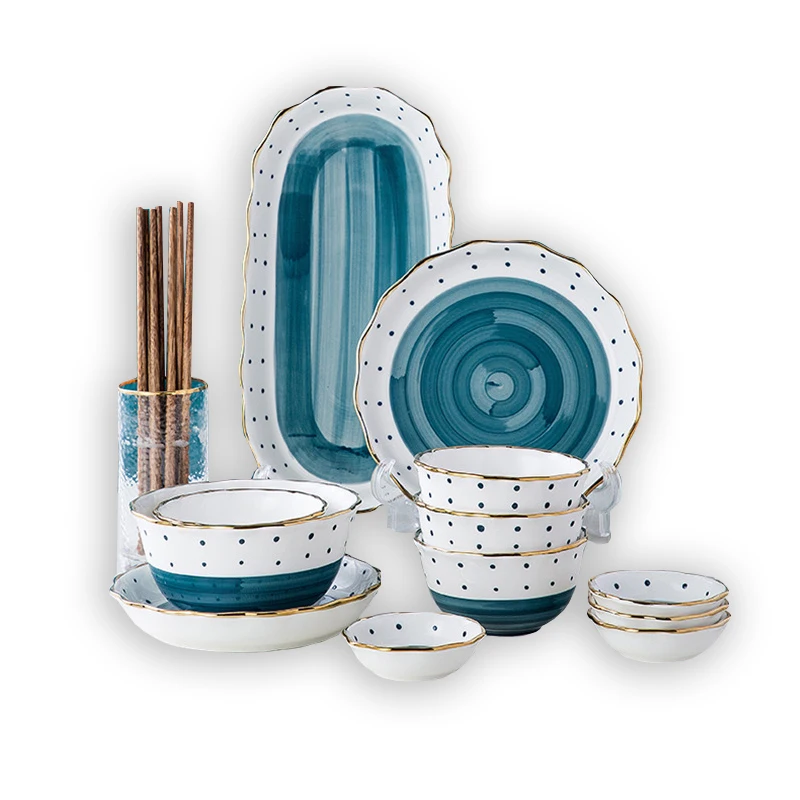 

Nordic style porcelain dinnerware sets hand painted ceramic tableware sets with gold rim