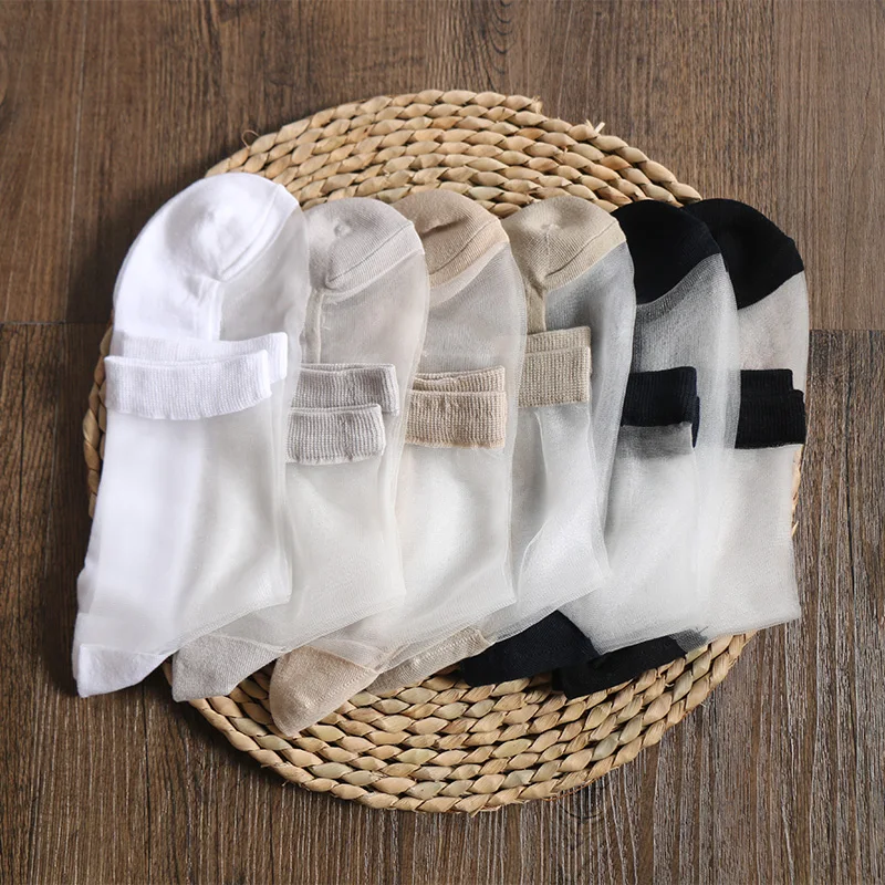 

Summer Super thin cotton sole transparent mens sheer dress cool crew socks, 6 colors