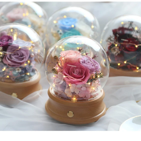 

led Preserved flower rose music box LED light forever everlasting eternal rose preserved flower bluetooth speaker