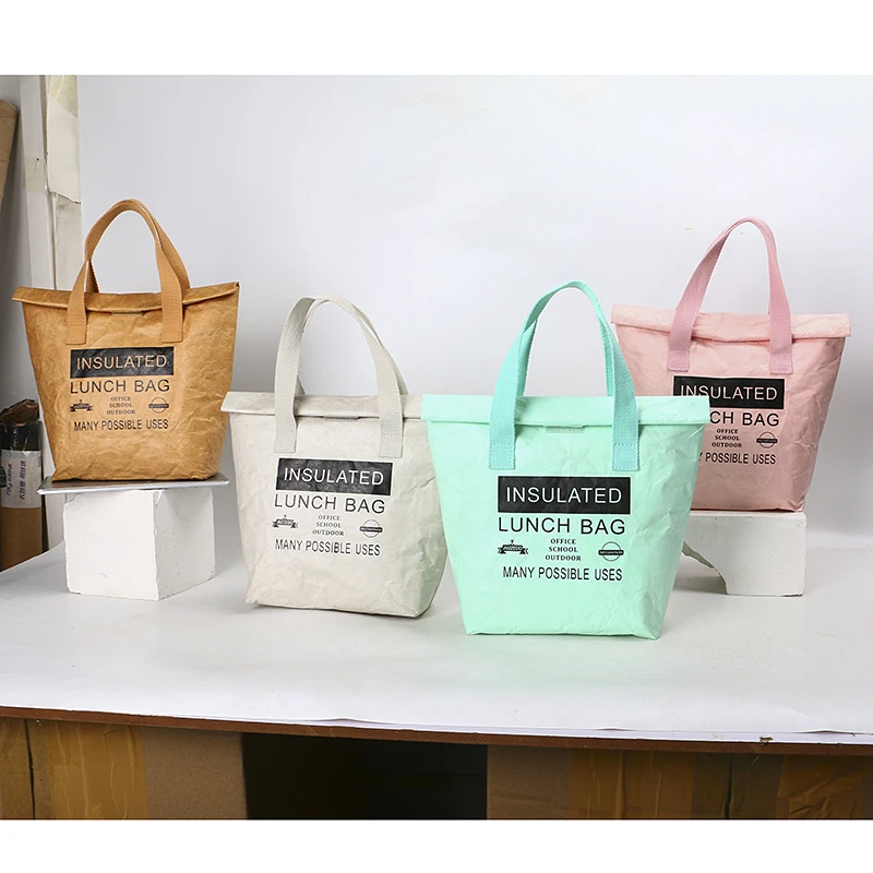 

Dongguan factory tyvek cooler bag eco-friendly paper kids cooler bag customized lunch bag, Brown ,green ,pink,creamy white