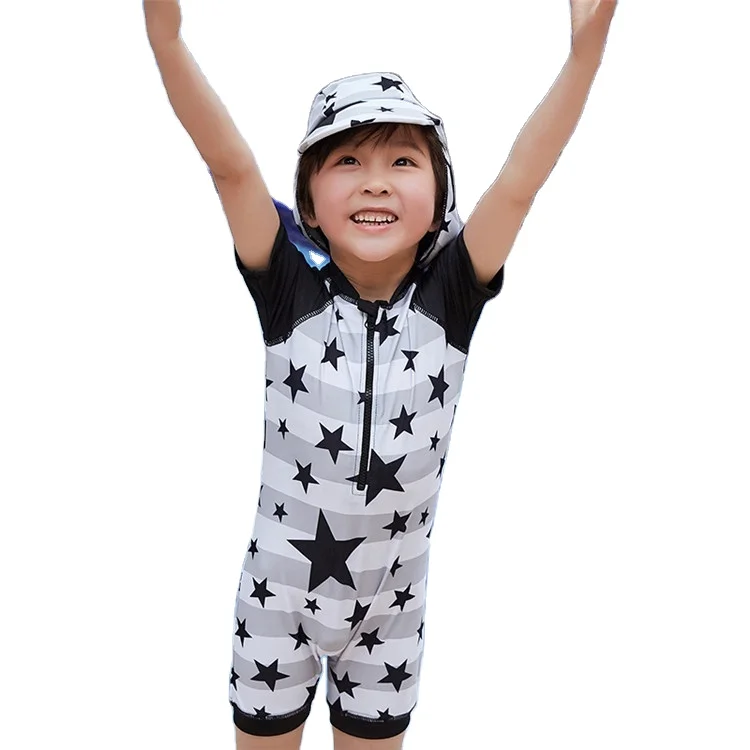 

Kids beach leisure sportswear, sun hat, boys and children, one-piece swimsuit, swimming trunks, quick-drying, pattern: stars