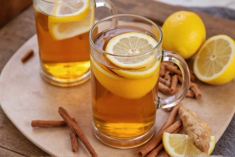 Zwei Tassen Ingwer-Zimt-Tee mit Zitronenscheiben