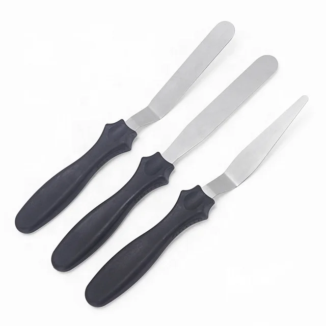 

3 PCS Cake Decorating Spatula Kit Fondant Cream Tools Cake Decorate Accessories Supplies Stainless Steel Spatulas Set, Black,grees,orange