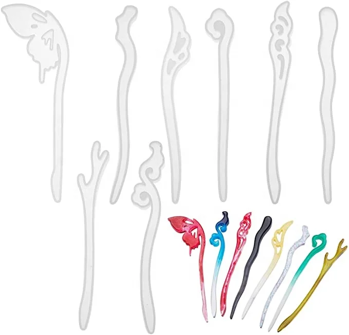 

8pcs Hairpin Hair Stick Headdress Epoxy Resin Silicone Casting Mold for Jewelry Hair Pin Making DIY Craft, White